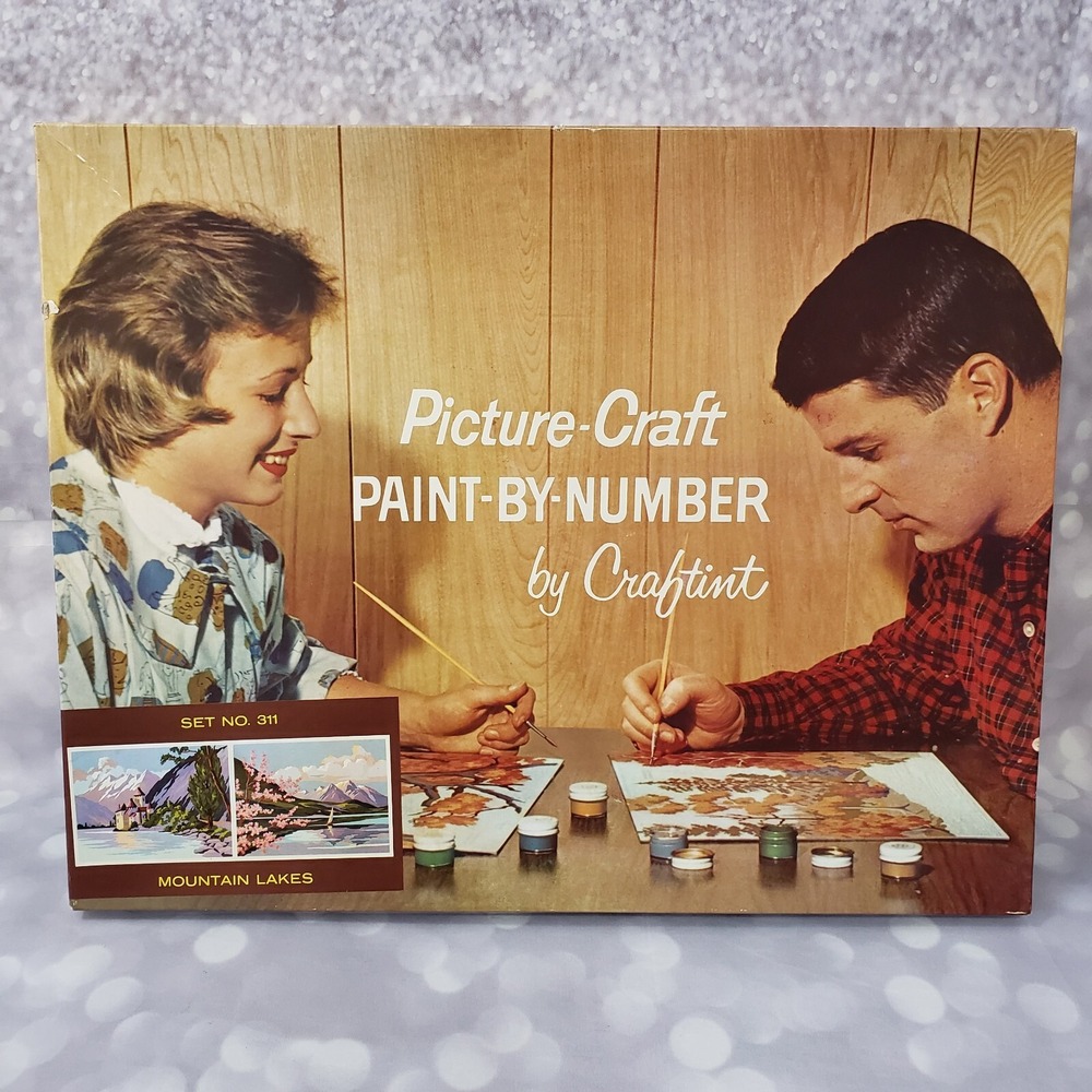 Vintage Paint By Number Kit Craftint Set 311 Mountain Lakes 12x16 Complete